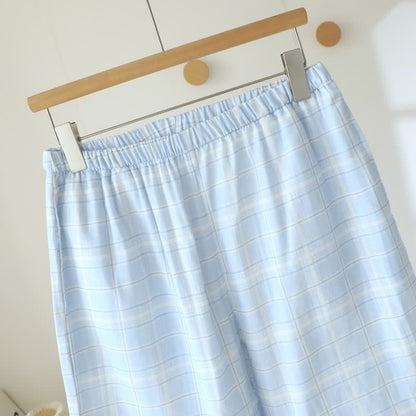 Short-Sleeve Cotton Plaid Sleepwear Set - image 9