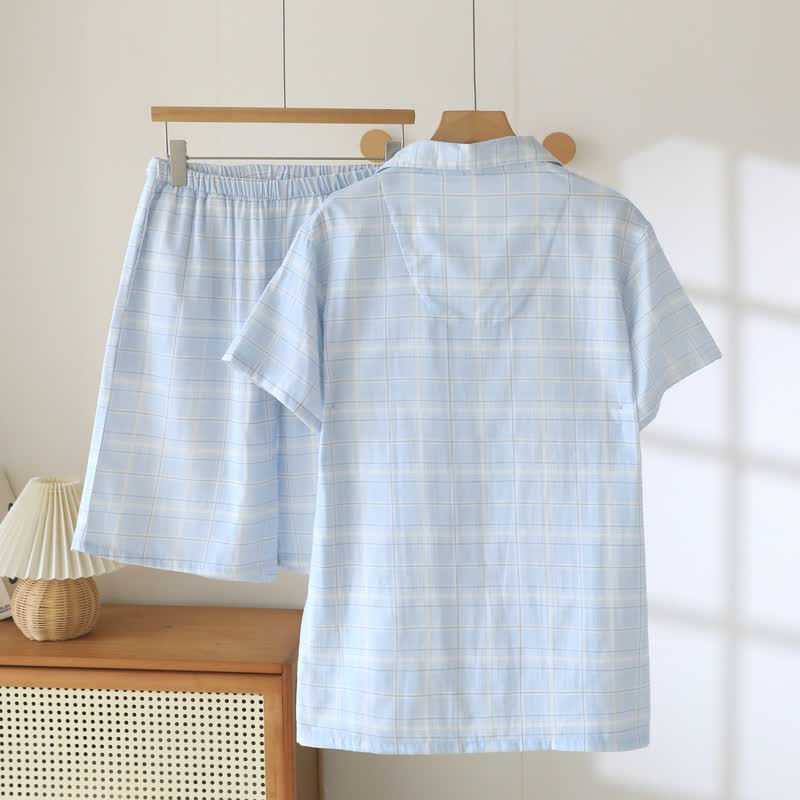 Short-Sleeve Cotton Plaid Sleepwear Set - image 3