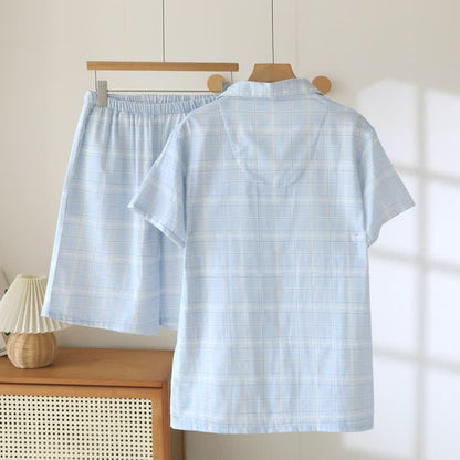 Short-Sleeve Cotton Plaid Sleepwear Set - image 3