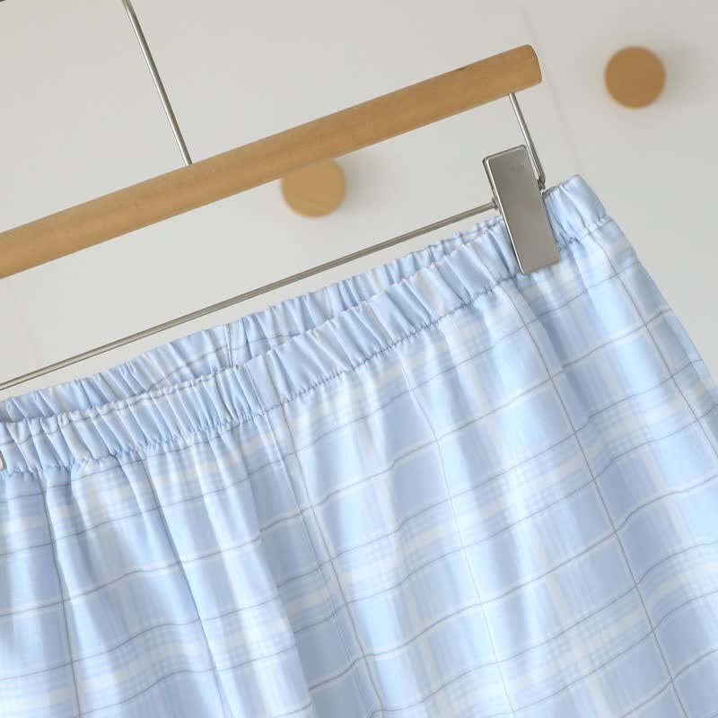 Short-Sleeve Cotton Plaid Sleepwear Set - image 10