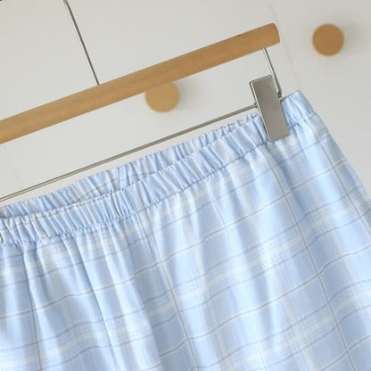 Short-Sleeve Cotton Plaid Sleepwear Set - image 10