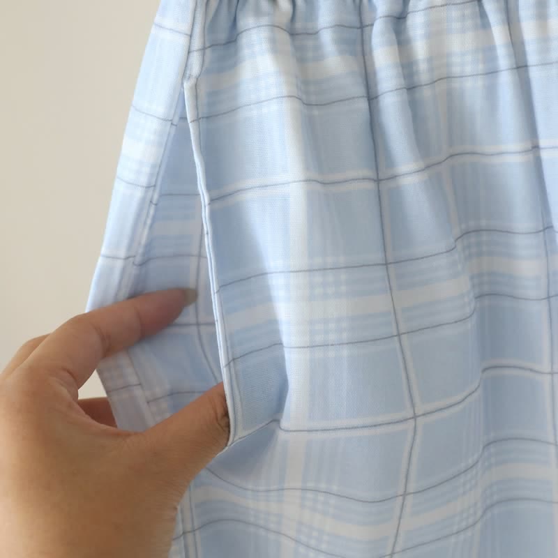 Short-Sleeve Cotton Plaid Sleepwear Set - image 11