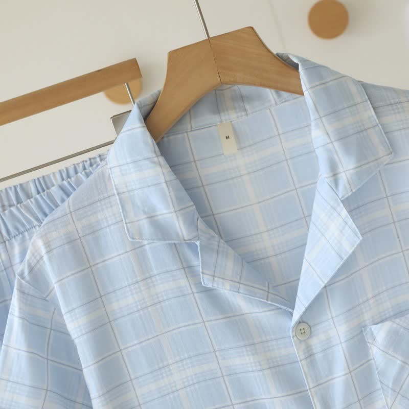 Short-Sleeve Cotton Plaid Sleepwear Set - image 4