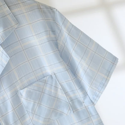 Short-Sleeve Cotton Plaid Sleepwear Set - image 5