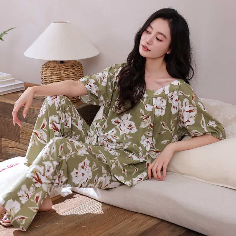 Olive Floral Cotton Loungewear Set - image 1