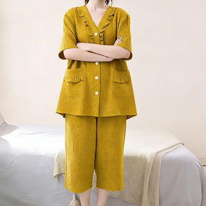 Mustard Cotton Ruffle Loungewear Set - image 2