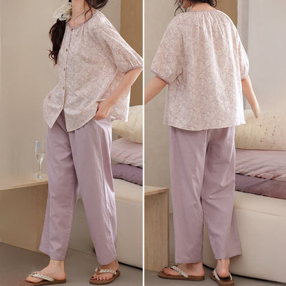 Lavender Cotton Printed Lounge Set - image 4