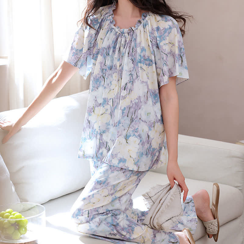 Watercolor Floral Cotton Pajama Set - image 1