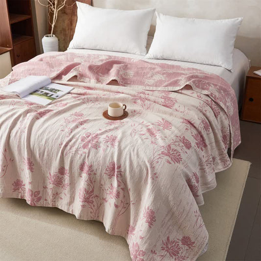Elegant Floral Cotton Muslin Quilt Blanket - Pink - Queen - image 0