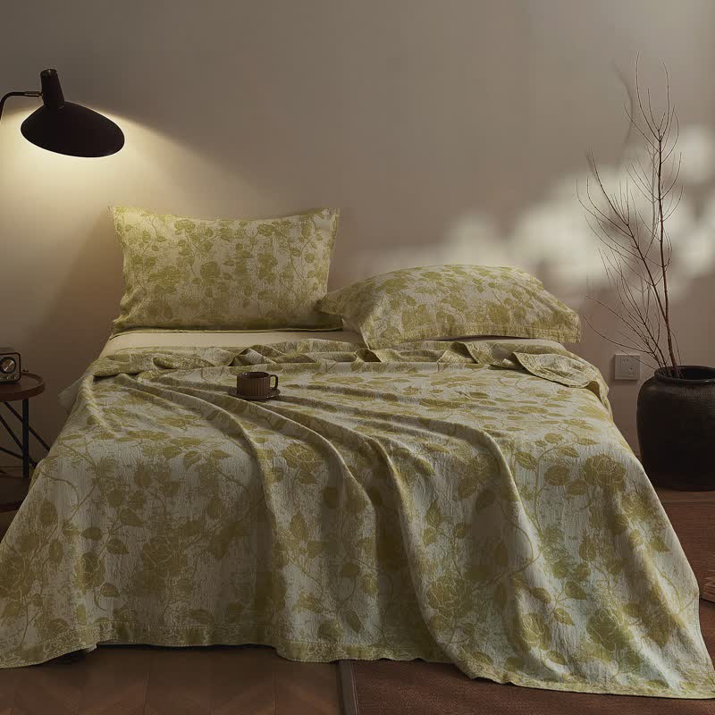 Artistic Vintage Rose Cotton Gauze Quilt - Green - 2PCS Pillow Towels - 20" x 29" - image 6