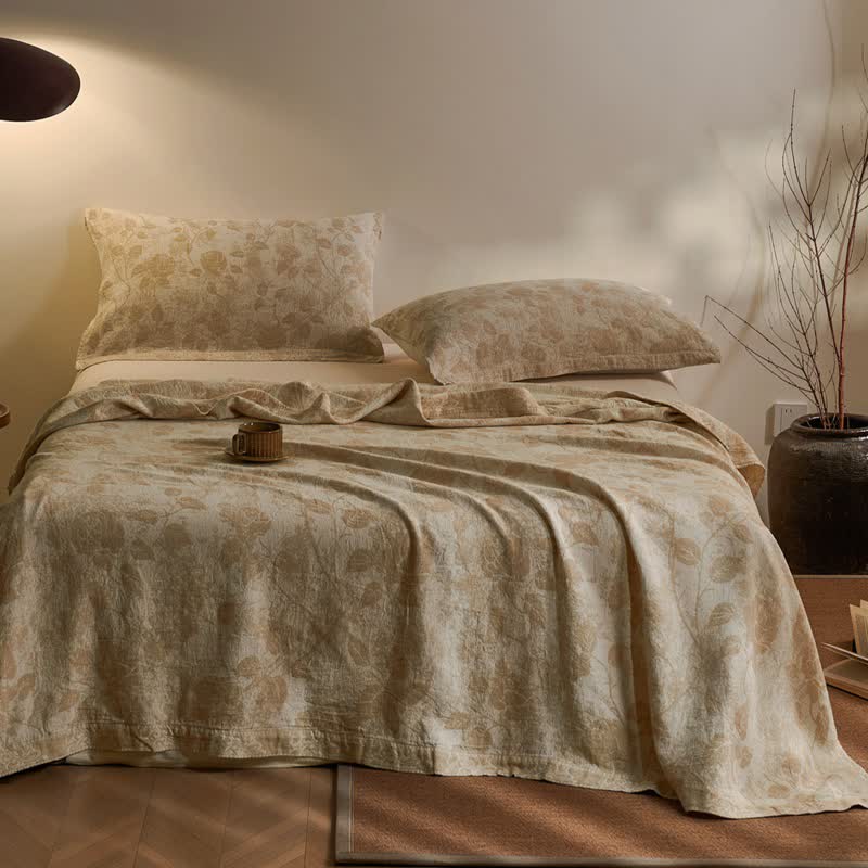 Artistic Vintage Rose Cotton Gauze Quilt - Coffee - 2PCS Pillow Towels - 20" x 29" - image 0
