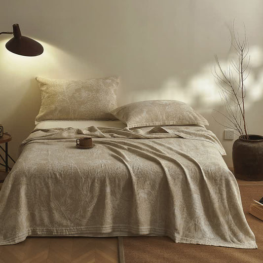 Artistic Vintage Leaf Cotton Gauze Quilt - Coffee - 2PCS Pillow Towels - 20" x 29" - image 0