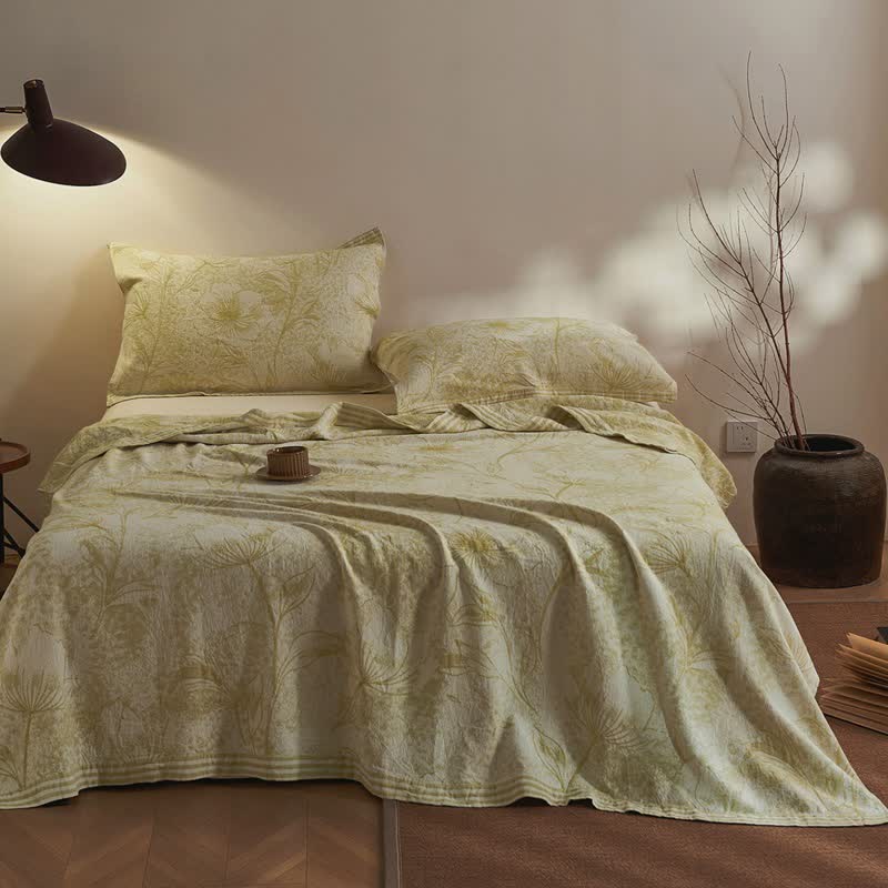 Artistic Vintage Leaf Cotton Gauze Quilt - Green - 2PCS Pillow Towels - 20" x 29" - image 2
