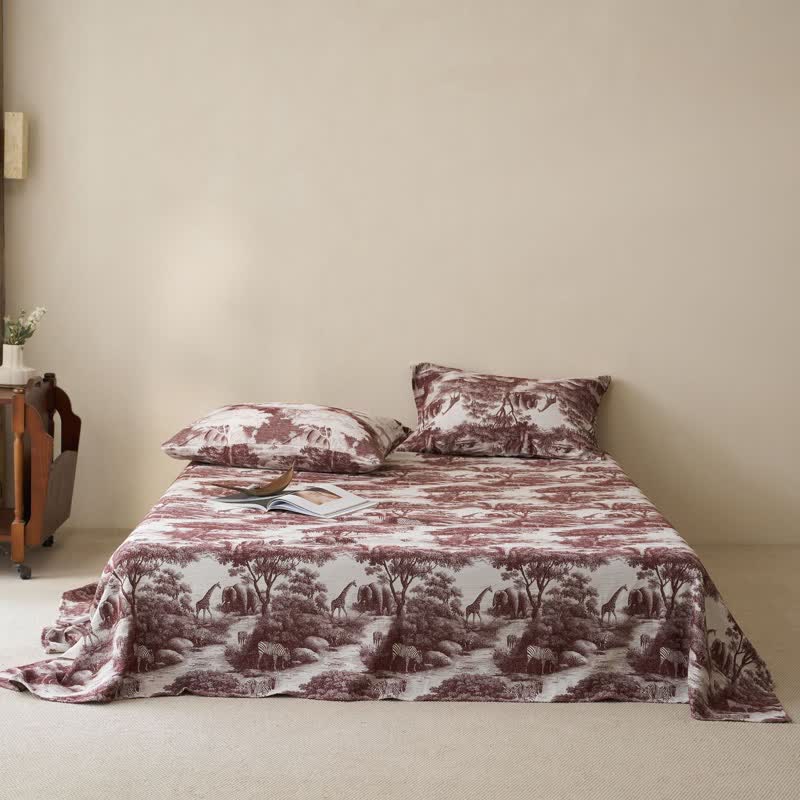 Country Toile Pure Cotton Sheet Bedspread - Brown - 2PCS Pillowcases - 40" x 20" - image 3