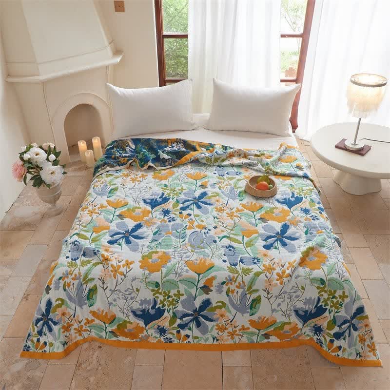 Bright Floral Cotton Gauze Quilt Blanket - King - image 0