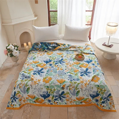 Bright Floral Cotton Gauze Quilt Blanket - King - image 0