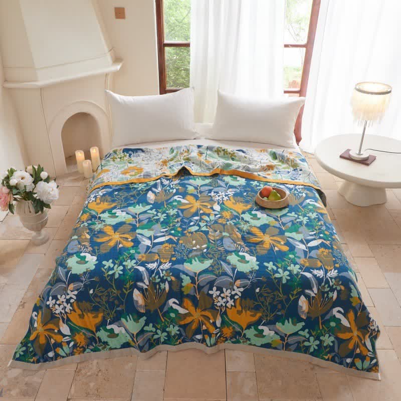 Bright Floral Cotton Gauze Quilt Blanket - image 1
