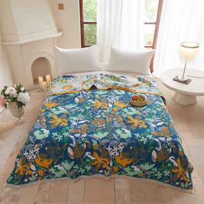 Bright Floral Cotton Gauze Quilt Blanket - image 1