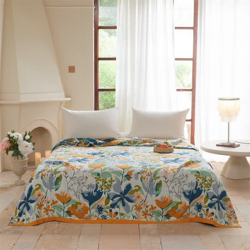 Bright Floral Cotton Gauze Quilt Blanket - image 2