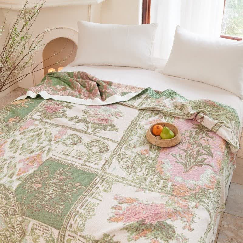 Floral Patchwork Cotton Gauze Quilt Blanket - image 3