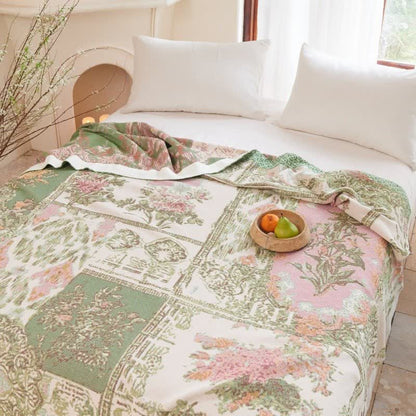 Floral Patchwork Cotton Gauze Quilt Blanket - image 3