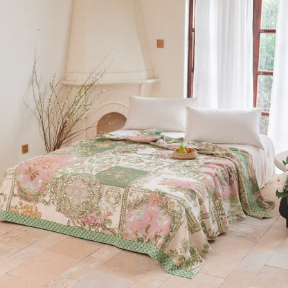Floral Patchwork Cotton Gauze Quilt Blanket - image 2