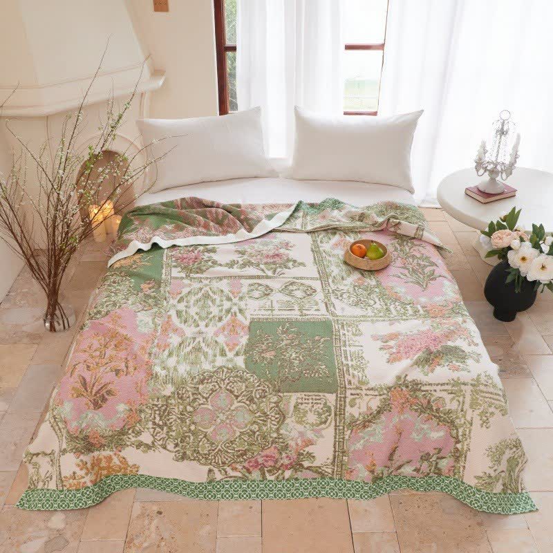 Floral Patchwork Cotton Gauze Quilt Blanket - image 1