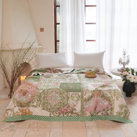 Floral Patchwork Cotton Gauze Quilt Blanket - Queen - image 0