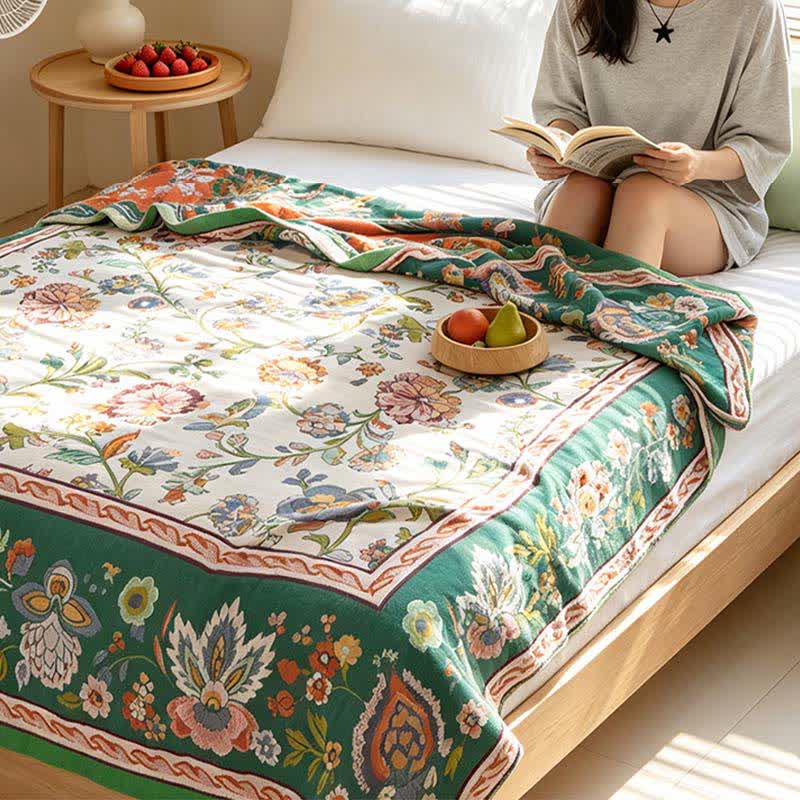 Bohemian Border Floral Cotton Quilt Blanket - image 5