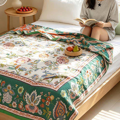 Bohemian Border Floral Cotton Quilt Blanket - image 5