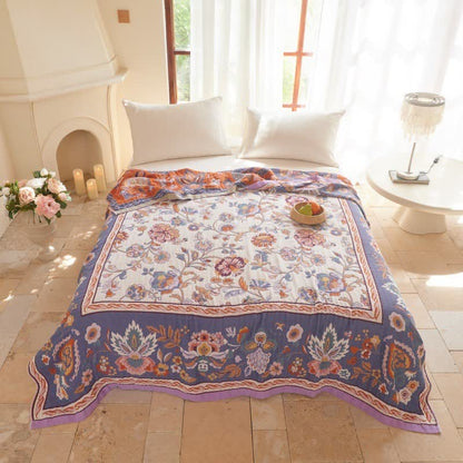 Bohemian Border Floral Cotton Quilt Blanket - King - Purple - image 0