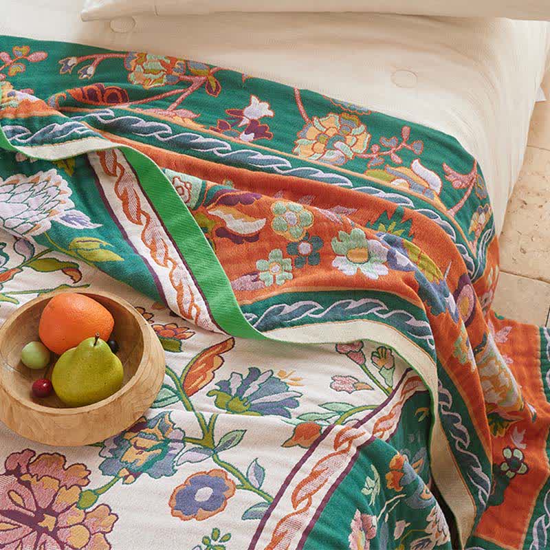 Bohemian Border Floral Cotton Quilt Blanket - image 7