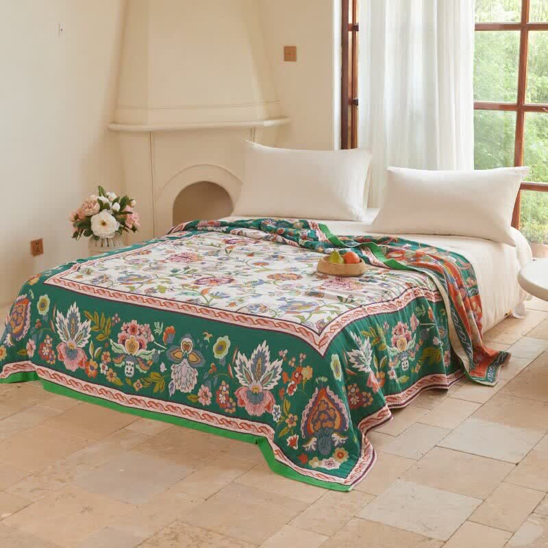Bohemian Border Floral Cotton Quilt Blanket - image 4
