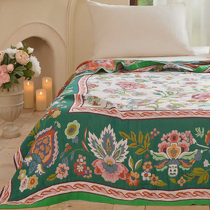 Bohemian Border Floral Cotton Quilt Blanket - image 6