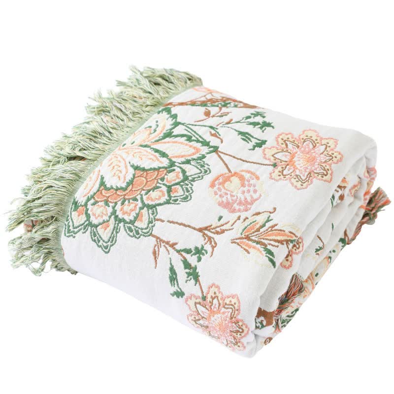 Tassel Reversible Floral Cotton Quilt Blanket - image 10
