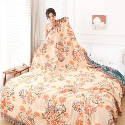 Tassel Reversible Floral Cotton Quilt Blanket - image 2