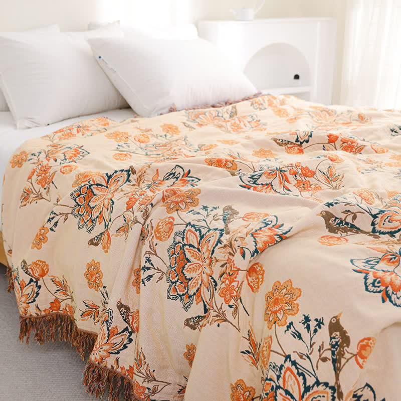 Tassel Reversible Floral Cotton Quilt Blanket - image 5