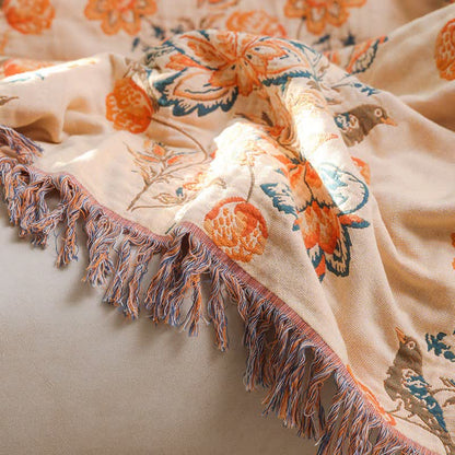Tassel Reversible Floral Cotton Quilt Blanket - image 6
