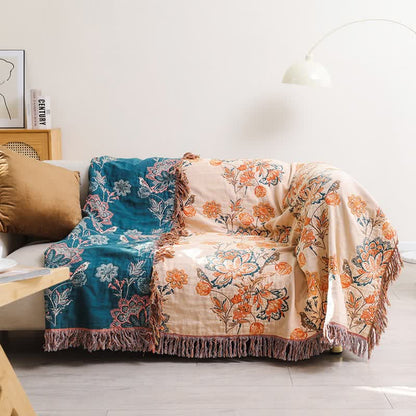 Tassel Reversible Floral Cotton Quilt Blanket - image 4