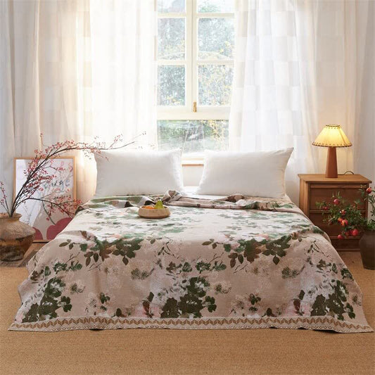 Cottagecore Floral Cotton Gauze Quilt Blanket - White - King - image 0
