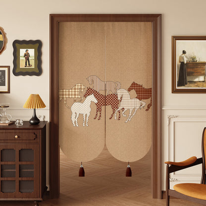 Retro Horse Pattern Linen Doorway Curtain - 39"W x 55"L - image 0