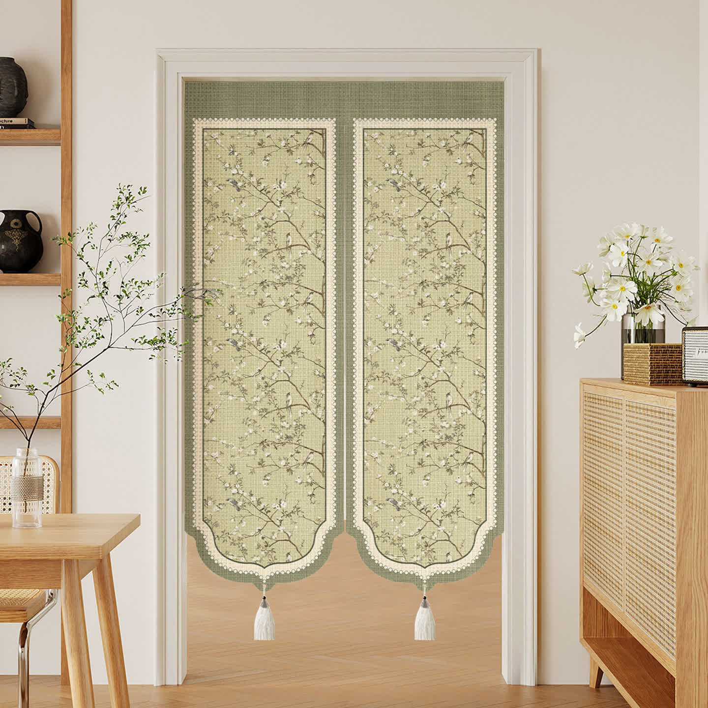 Oriental Floral Bird Doorway Curtain - 39"W x 55"L - image 0
