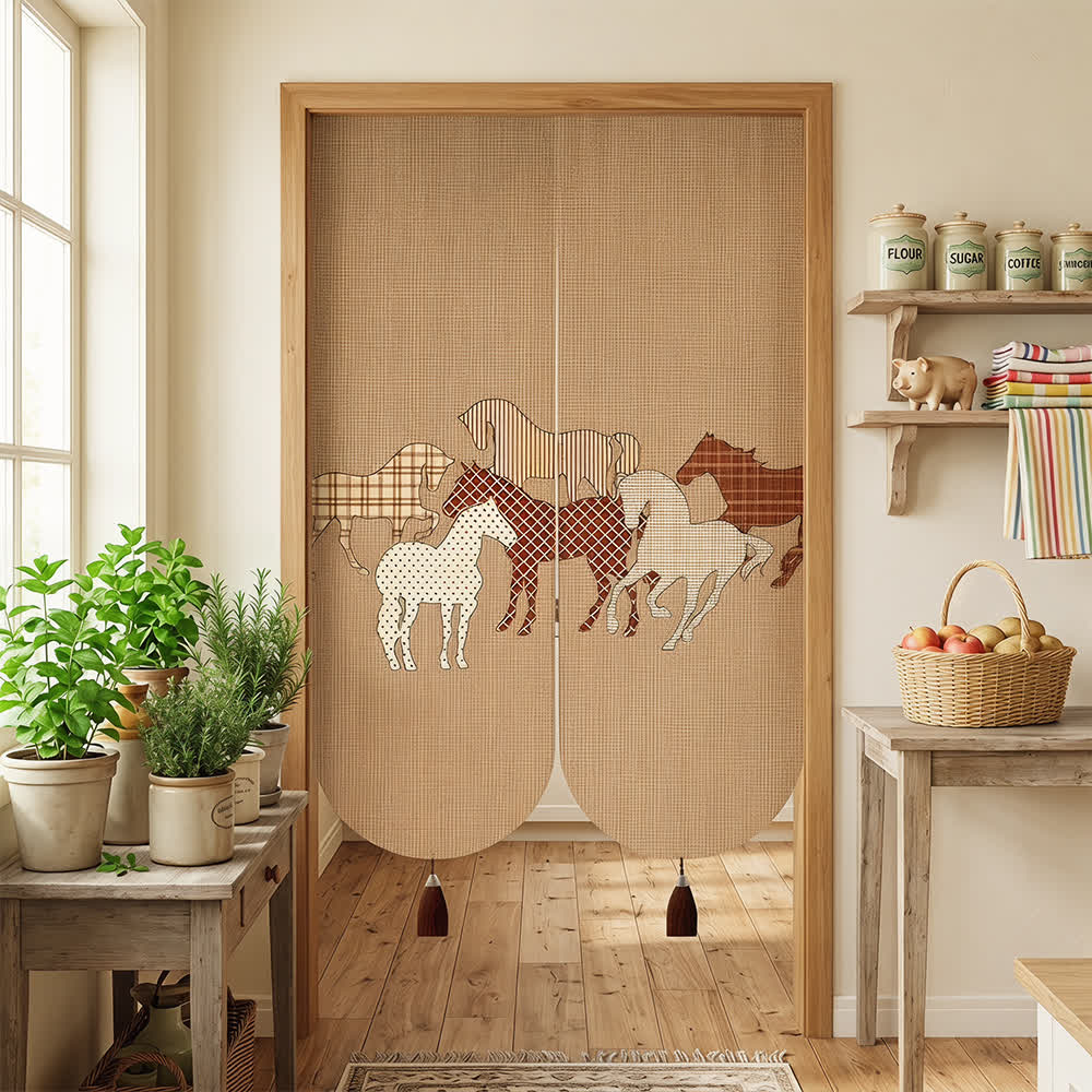 Retro Horse Pattern Linen Doorway Curtain - image 2