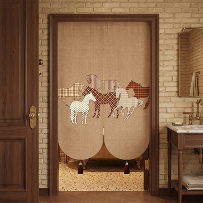 Retro Horse Pattern Linen Doorway Curtain - image 1