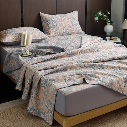 Vintage Floral Three-Layer Cotton Gauze Quilt - Orange - King - image 0