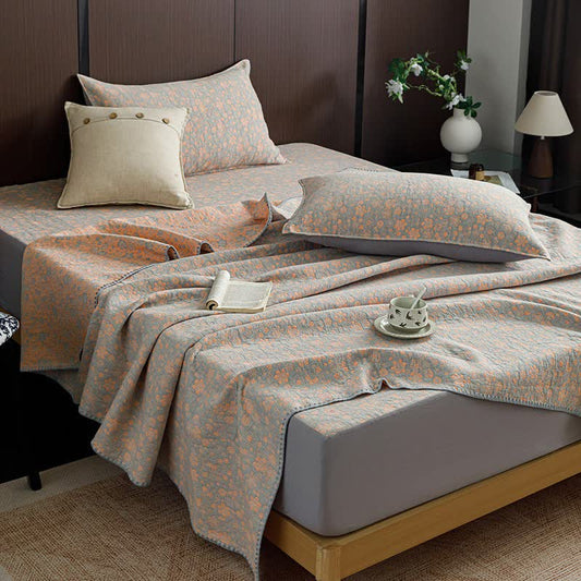Ditsy Floral Three-Layer Cotton Gauze Quilt - Orange - King - image 0