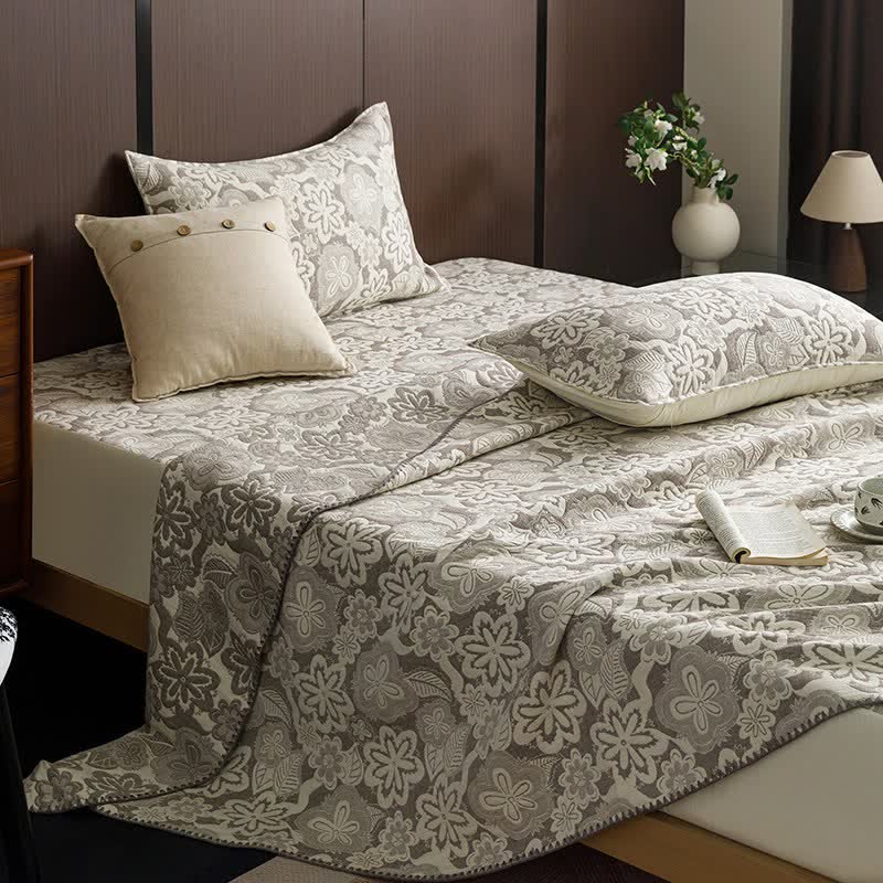 Farmhouse Floral Three-Layer Cotton Gauze Quilt - Beige - King - image 0