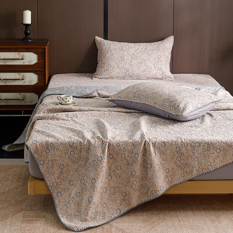 Soft Ditsy Floral 3-Layer Cotton Gauze Quilt - Orange - King - image 1