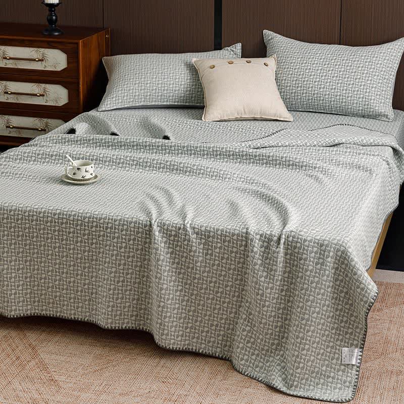 Neutral Geometric 3-Layer Cotton Gauze Quilt - Green - King - image 2