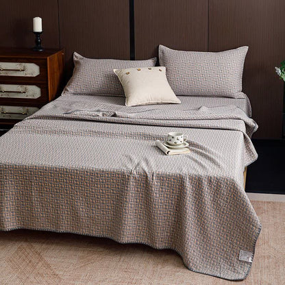 Neutral Geometric 3-Layer Cotton Gauze Quilt - Orange - King - image 5